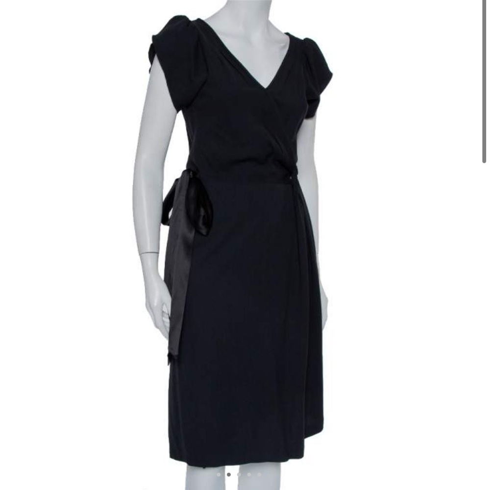 Diane Von Furstenberg Black Wool Satin Trim Detail Antoinette Wrap Dress
